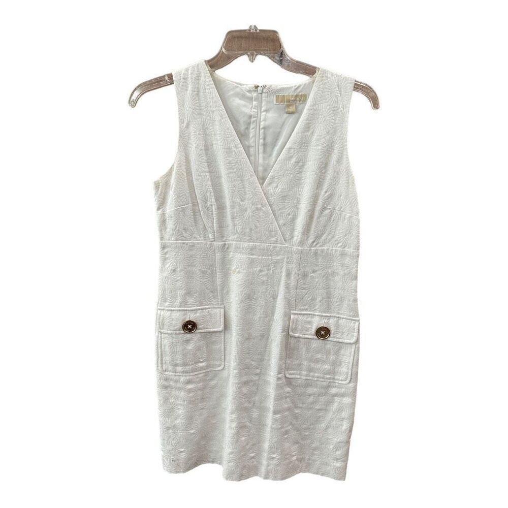 Michael Micheal Kors Womens Textured Floral Sleeveless Mini Dress White Size 10